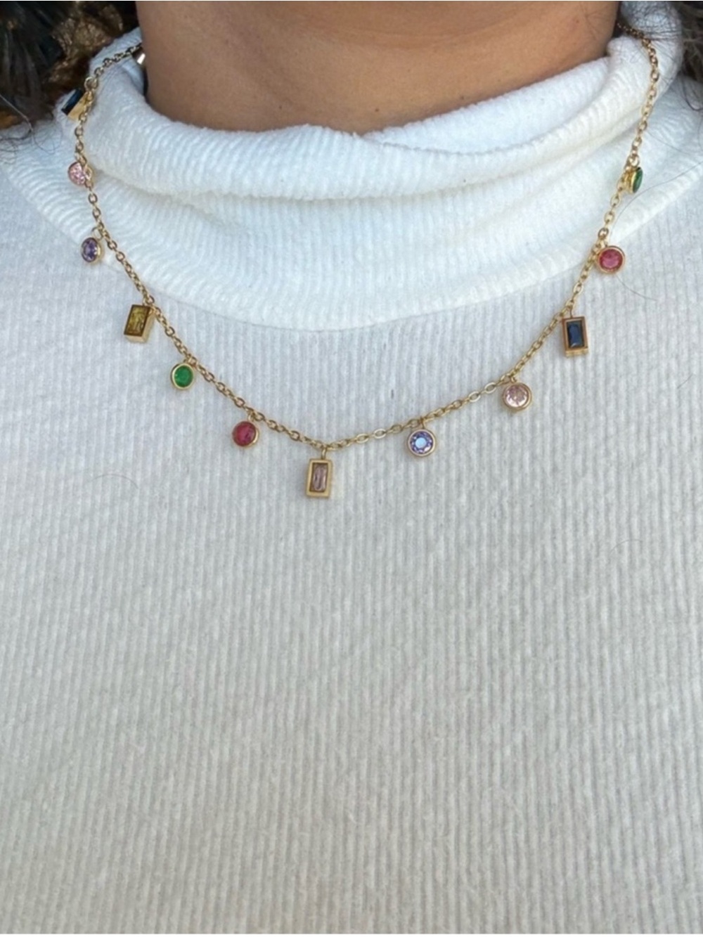 Gold Plated Stainless Steel Multicolor Charm Necklace - Picture 2 of 3